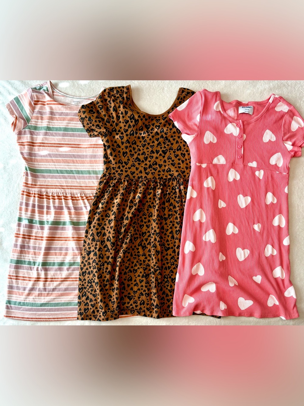 Carter's Pink Heart Print, muted stripe, & Brown Leopard Kids Dress bundle